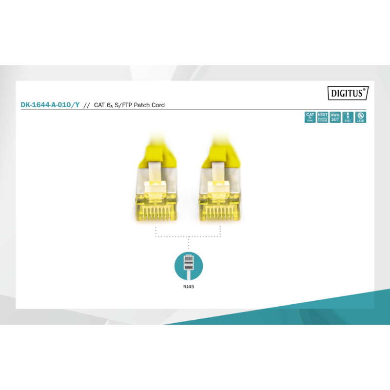Digitus Патч-корд CAT 6a S-FTP, 1м, AWG 26/7, Cu, LSZH, жовтий (DK-1644-A-010/Y)