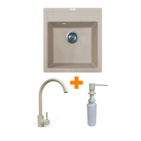 Adamant Kitchen set Brick, artificial stone, square, no drainboard, 460x515x200mm, bowl - 1, over-mounted, Avena+ mixer and dispenser (4824296209706)