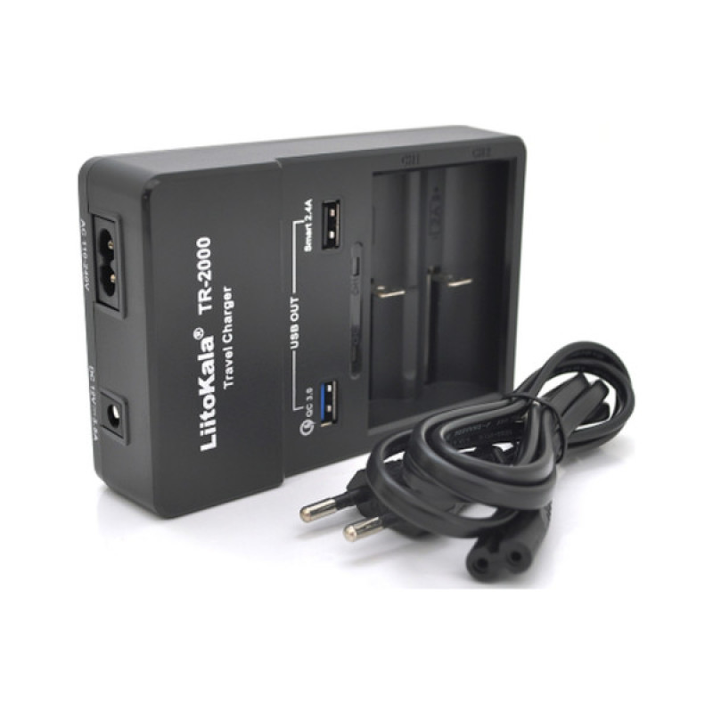 Зарядний пристрій для акумуляторів Liitokala 2 Slots, USB1/QC/3.0, USB2/2.4A, NiMHC(R14)/SC/AA/AAA/17670, Li-ion10440...26650 (Lii-TR2000)
