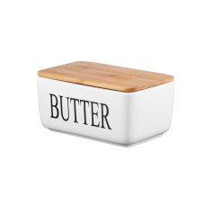 ARDESTO Butter dish Midori 16.5х10х8, ceramic, bamboo, white (AR0908W)