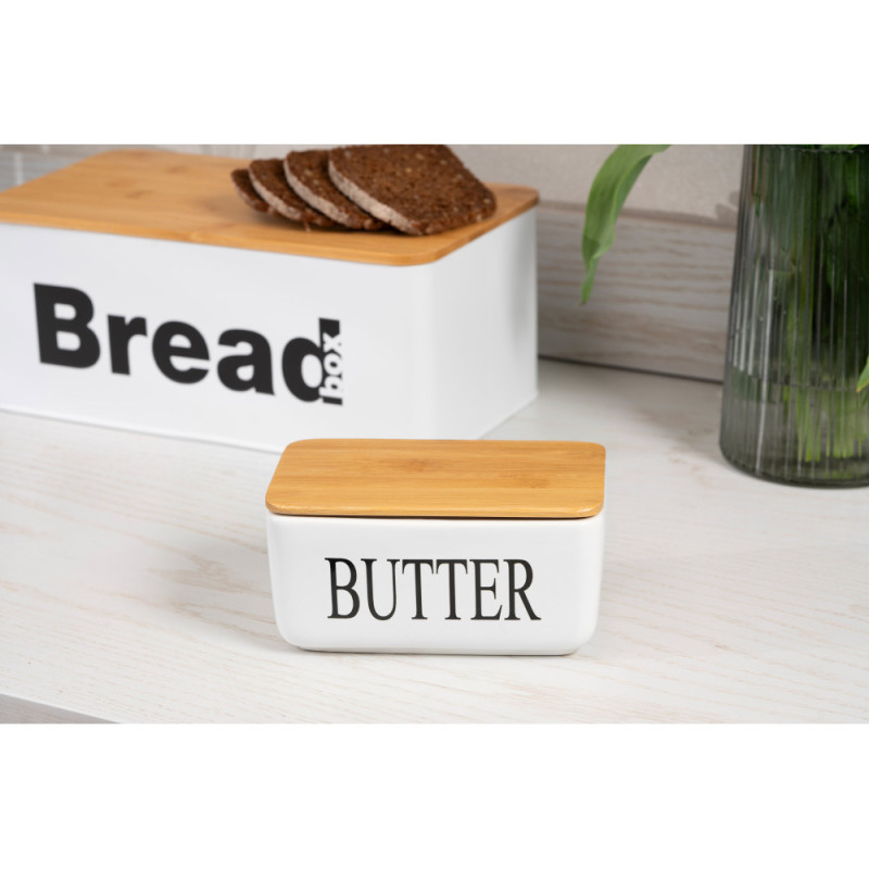 ARDESTO Butter dish Midori 16.5х10х8, ceramic, bamboo, white (AR0908W)