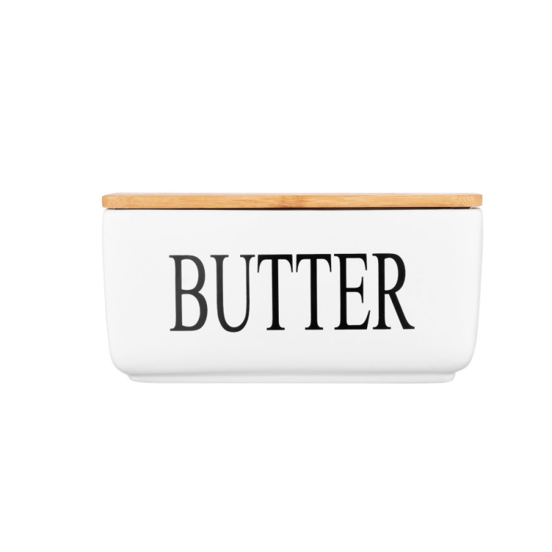 ARDESTO Butter dish Midori 16.5х10х8, ceramic, bamboo, white (AR0908W)