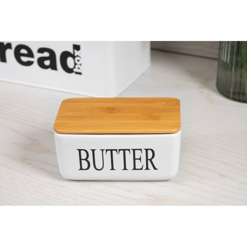 ARDESTO Butter dish Midori 16.5х10х8, ceramic, bamboo, white (AR0908W)