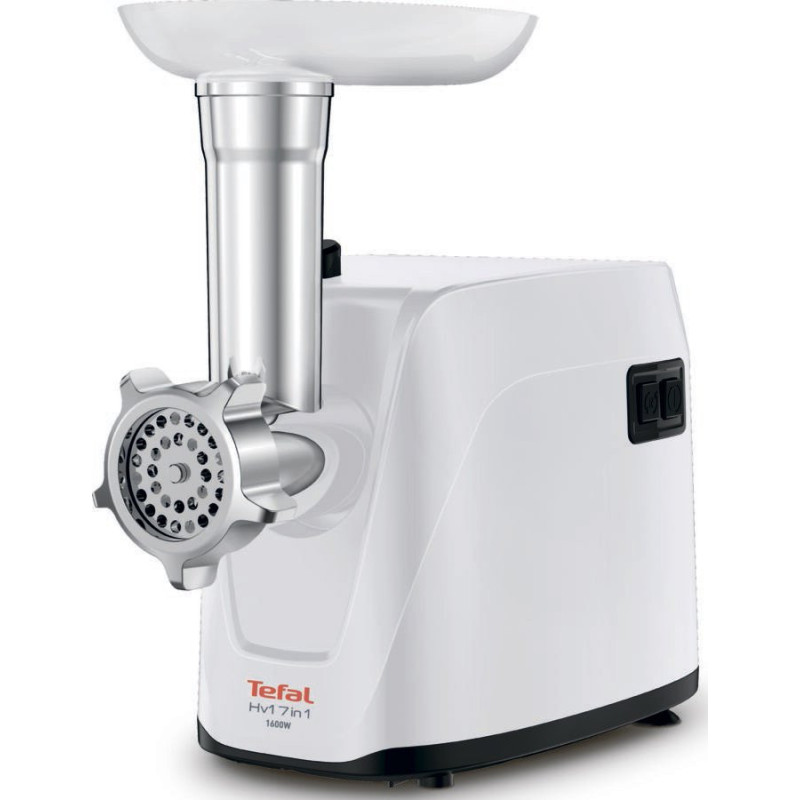 Tefal meat grinder HV1 7in1, 1600W, 1.9kg/min, 3 cutting plates, sausages nozzle, 3 veg.slicer, tomato juicer, white (NE114130)