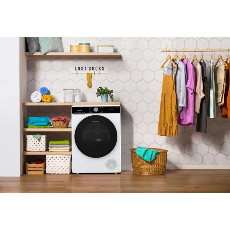 Gorenje Сушильная машина тепловой насос, 9кг, A++, 60см, дисплей, 15 программ, подсветка барабана, белый (DNS92)