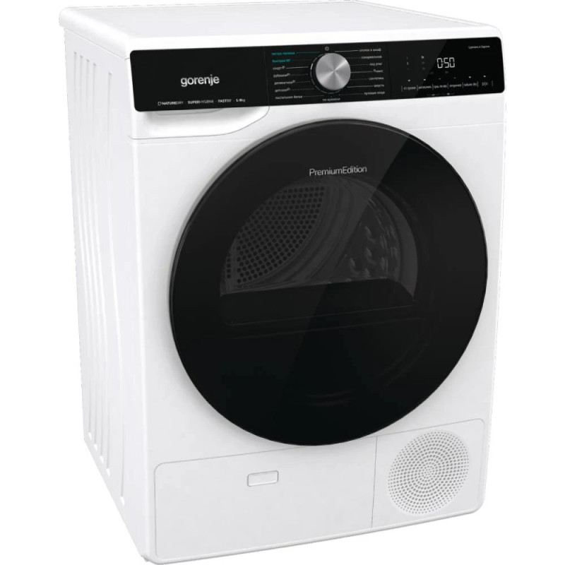 Gorenje Сушильная машина тепловой насос, 9кг, A++, 60см, дисплей, 15 программ, подсветка барабана, белый (DNS92)