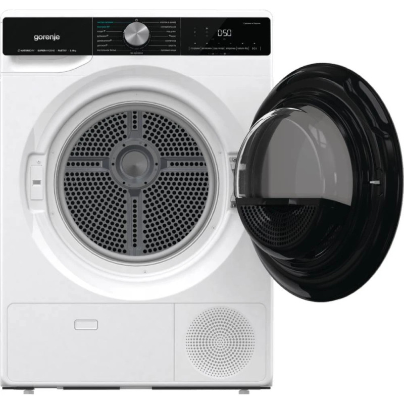 Gorenje Сушильная машина тепловой насос, 9кг, A++, 60см, дисплей, 15 программ, подсветка барабана, белый (DNS92)