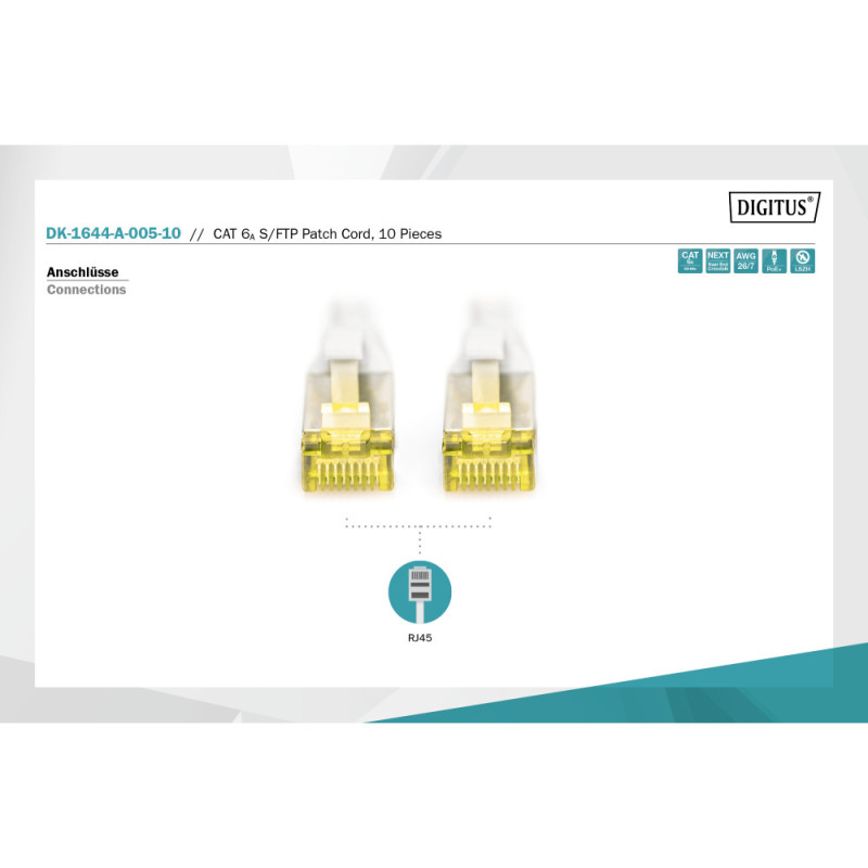Digitus Патч-корд CAT 6a S-FTP, 0,5м, AWG 26/7, Cu, LSZH, серый, 10шт. (DK-1644-A-005-10)