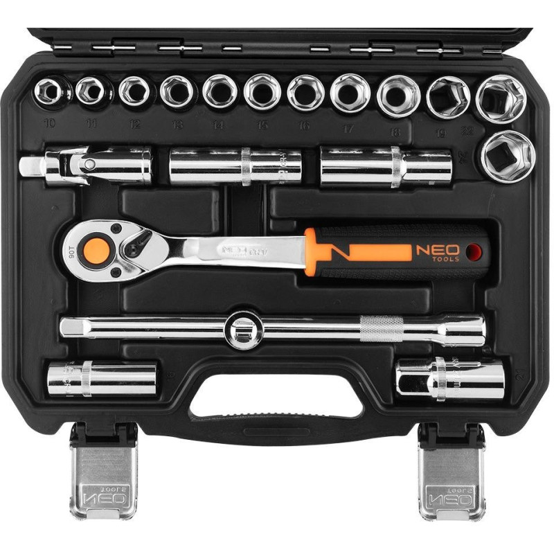 Neo Tools Tool set, socket set, 20pcs, 1/2 , ratchet 90 teeth, CrV, case (10-032N)