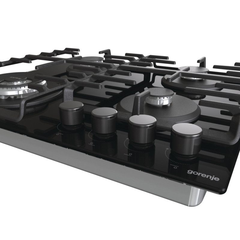Gorenje Hob gas on glass, 60cm, cast-iron, black (GTW642SYB)