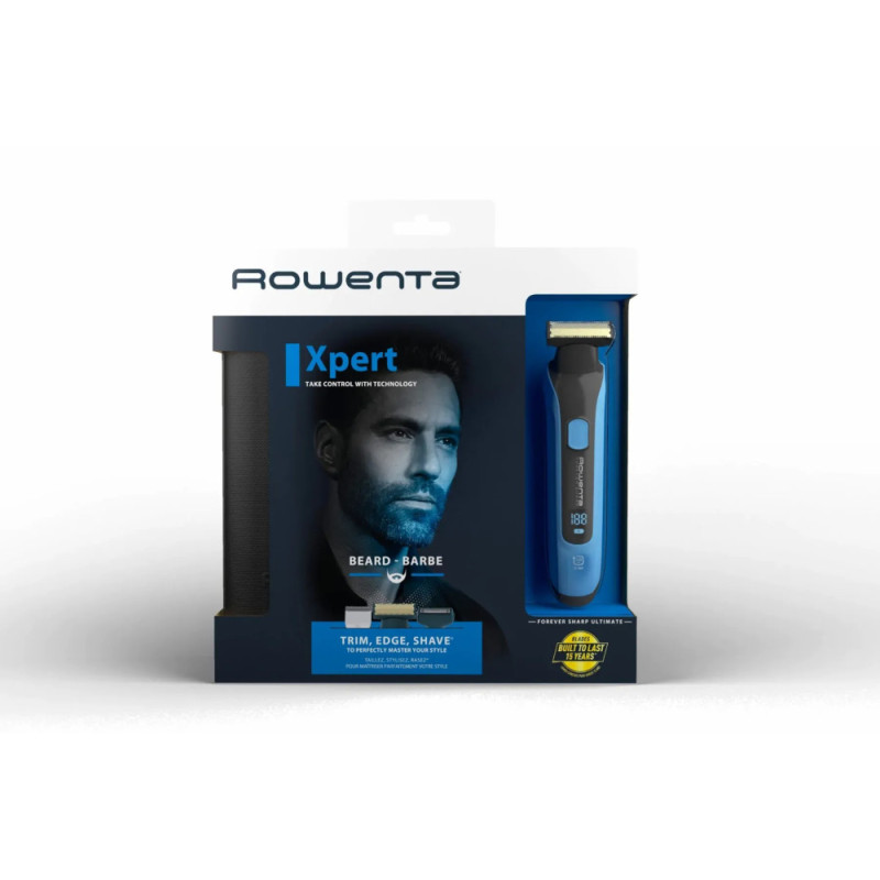 Rowenta Триммер Forever Sharp для бороды, усов и тела, сеть+акум., роторный мотор, насадок-10, чехол, титан.напыл., синий (TN6200F4)