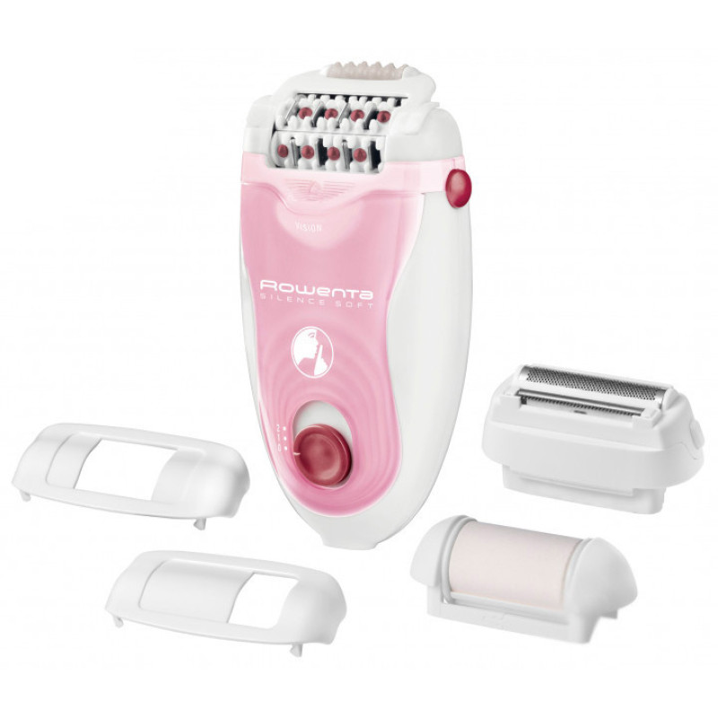 Rowenta epilator Silence Soft, network, tweezers.-24, dry, nozzles-4, with backlight, pink (EP5640D1)