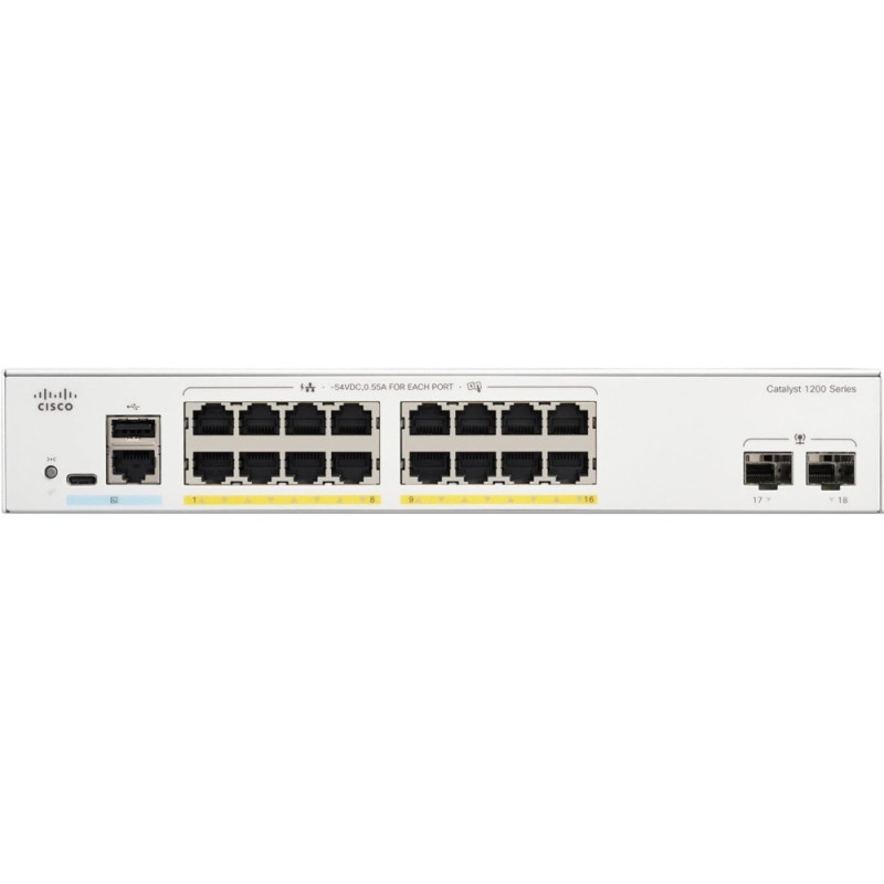 Cisco Комутатор Catalyst 1200 16xGE, PoE, 2x1G SFP (C1200-16P-2G)