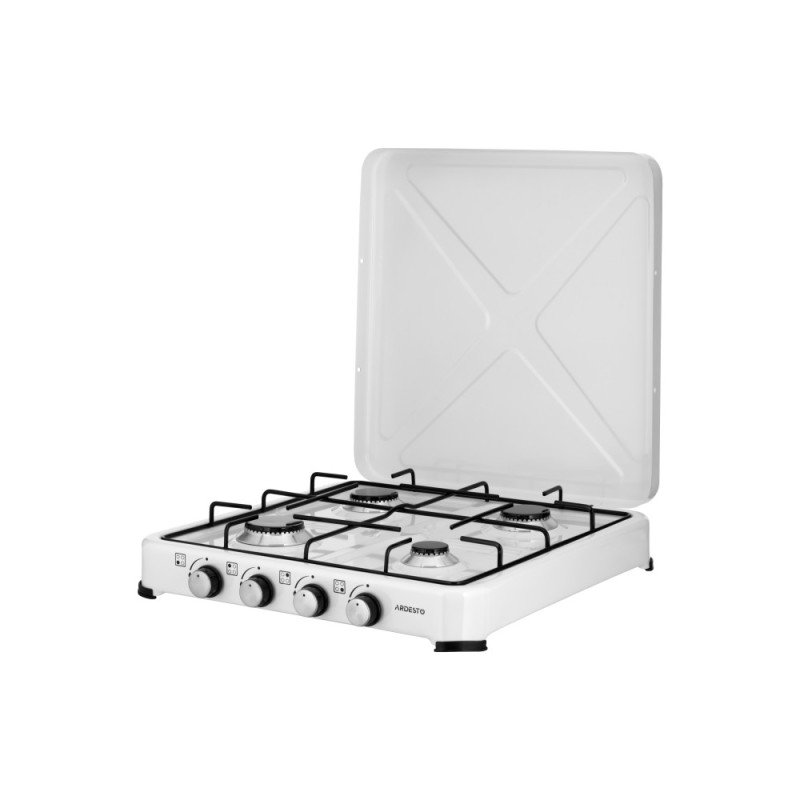 ARDESTO Gas Cooktop GTC-NS4014W, gas type LPG, 4 alum. burners, enamel body, painted grid, top lid, color: white