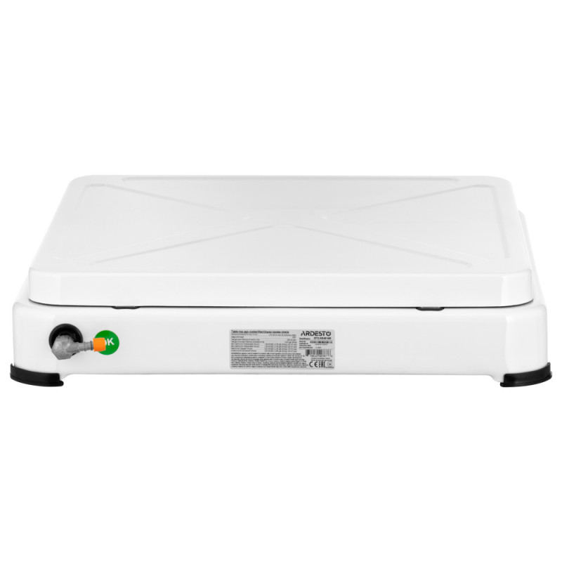 ARDESTO Gas Cooktop GTC-NS4014W, gas type LPG, 4 alum. burners, enamel body, painted grid, top lid, color: white