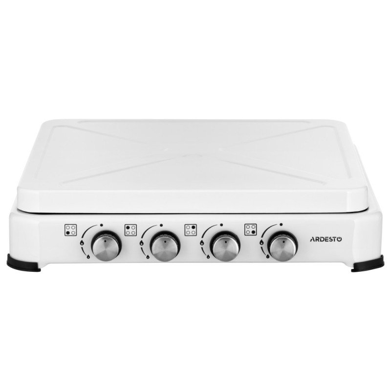 ARDESTO Gas Cooktop GTC-NS4014W, gas type LPG, 4 alum. burners, enamel body, painted grid, top lid, color: white