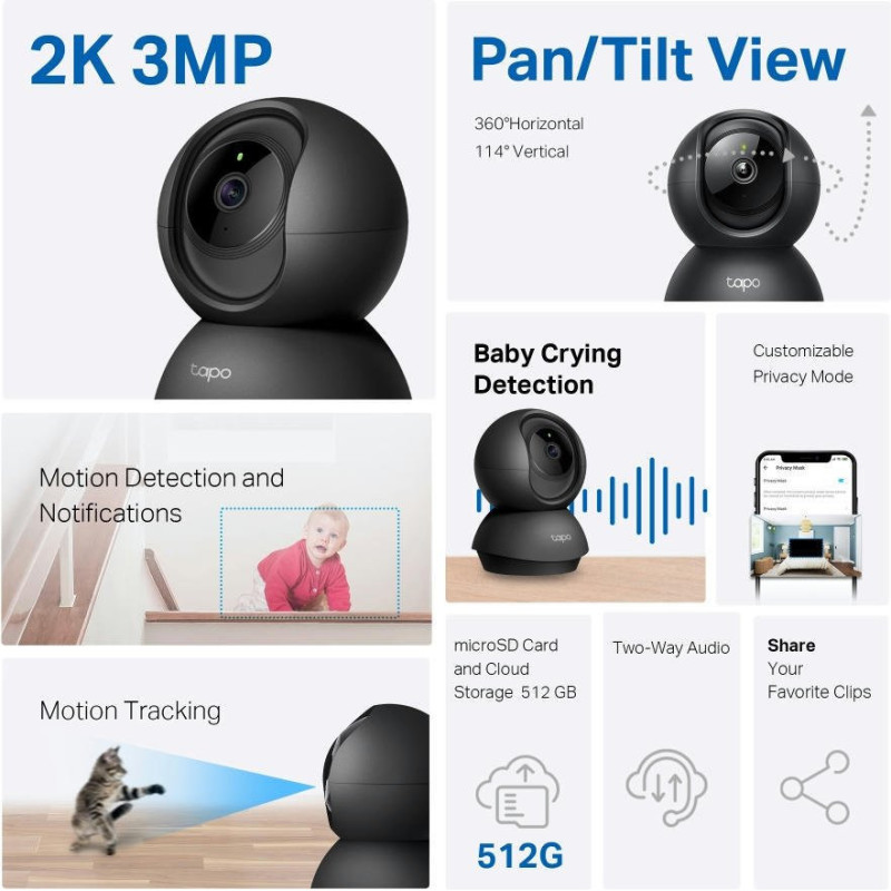 TP-Link IP-camera Tapo C211 3MP N300 microSD motion detection black (TAPO-C211)
