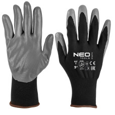 Neo Tools work gloves set of 12, polyester with nitrile coating, size 9, gray-black (97-647-9)