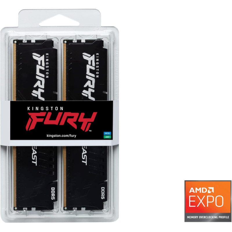 Kingston Пам'ять ПК Kingston DDR5 64GB KIT (32GBx2) 6000 FURY Beast (KF560C36BBE2K2-64)