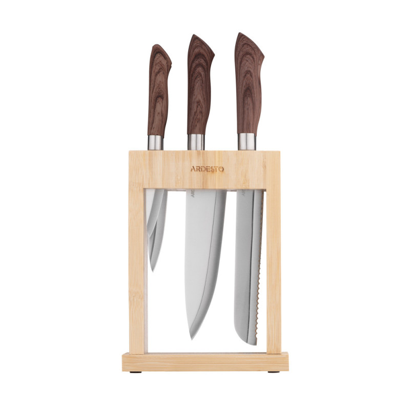 ARDESTO Knives Set with block Midori, 6pcs, stainless steel, plastic, bamboo, brown (AR2105GR)