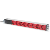 Digitus Блок розеток 1U, 8xSchuko red, 10A, 250V, запобіжник, вилка C14 (DN-95410-R)