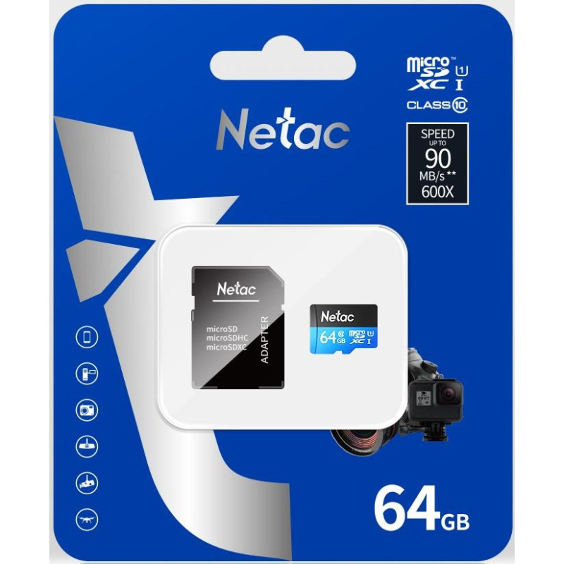 Netac Карта пам'яті microSD 64GB C10 UHS-I R80MB/s + SD