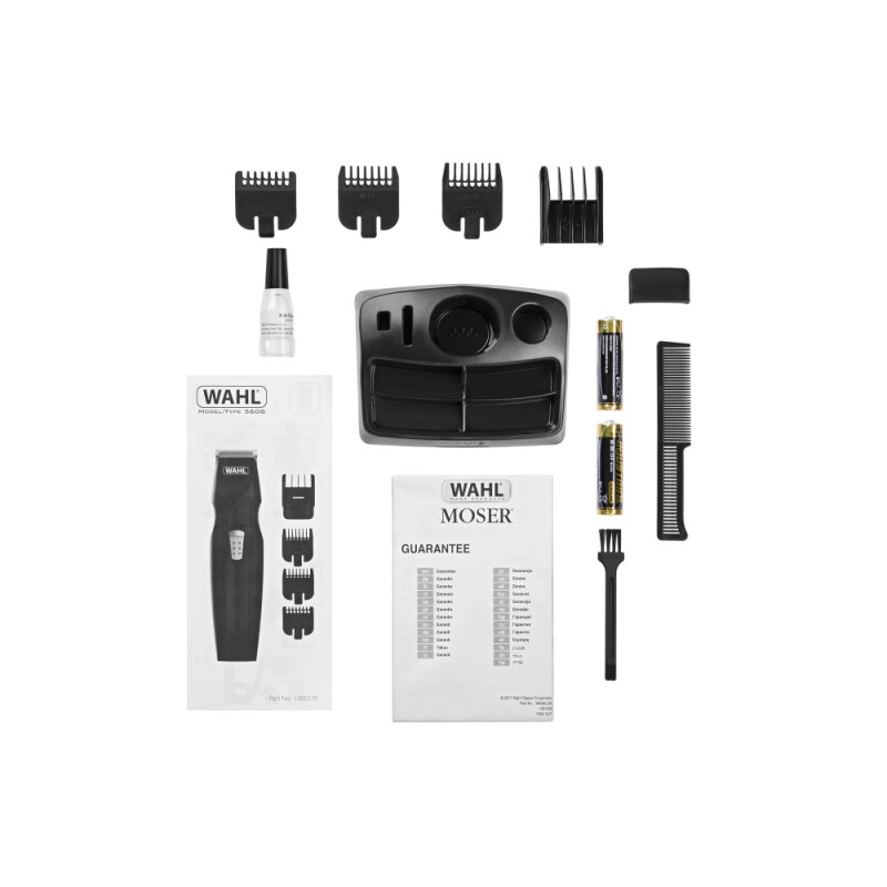 Moser Trimmer WAHL Mustache&Beard for beard and mustache, 2хАА, rotary  motor, nozzles-4, steel, comb, tip, black (05606-508)