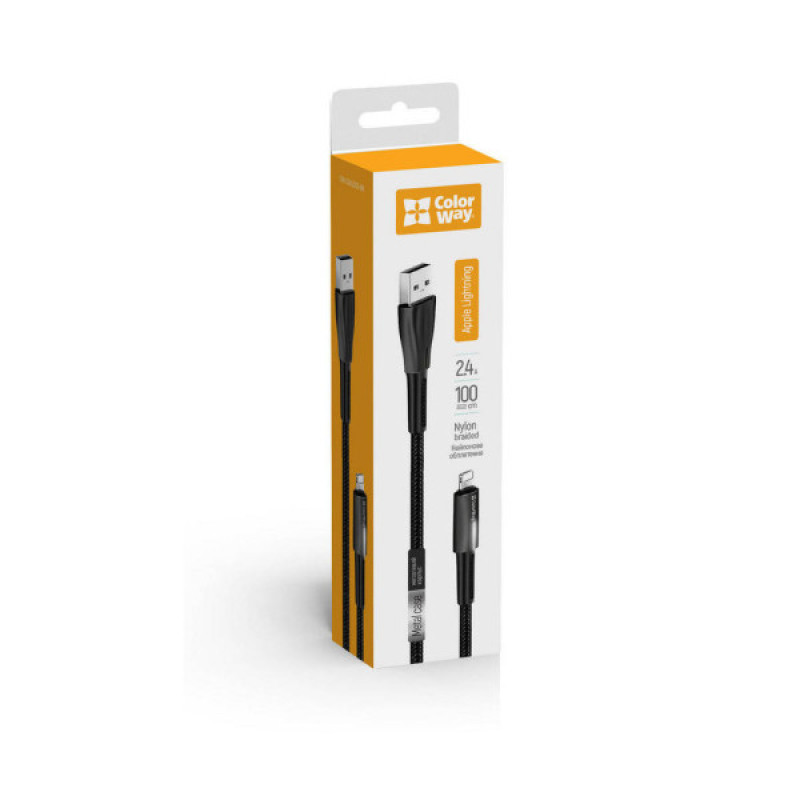 Дата кабель USB 2.0 AM to Lightning 1.0m zinc alloy + led black ColorWay (CW-CBUL035-BK)
