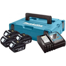 Makita Набор аккумуляторов + зарядное устройство 197954-1, LXT BL1830 x 4шт (18В, 3Ач) + DC18RC, кейс Makpac1
