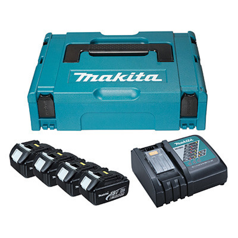 Makita Набор аккумуляторов + зарядное устройство 197954-1, LXT BL1830 x 4шт (18В, 3Ач) + DC18RC, кейс Makpac1