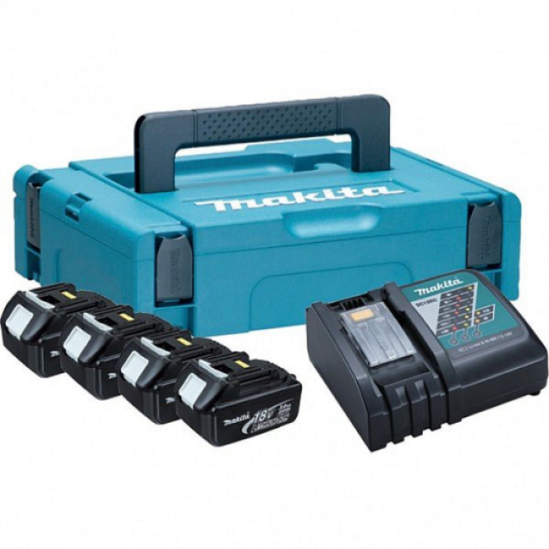 Makita Набор аккумуляторов + зарядное устройство 197954-1, LXT BL1830 x 4шт (18В, 3Ач) + DC18RC, кейс Makpac1