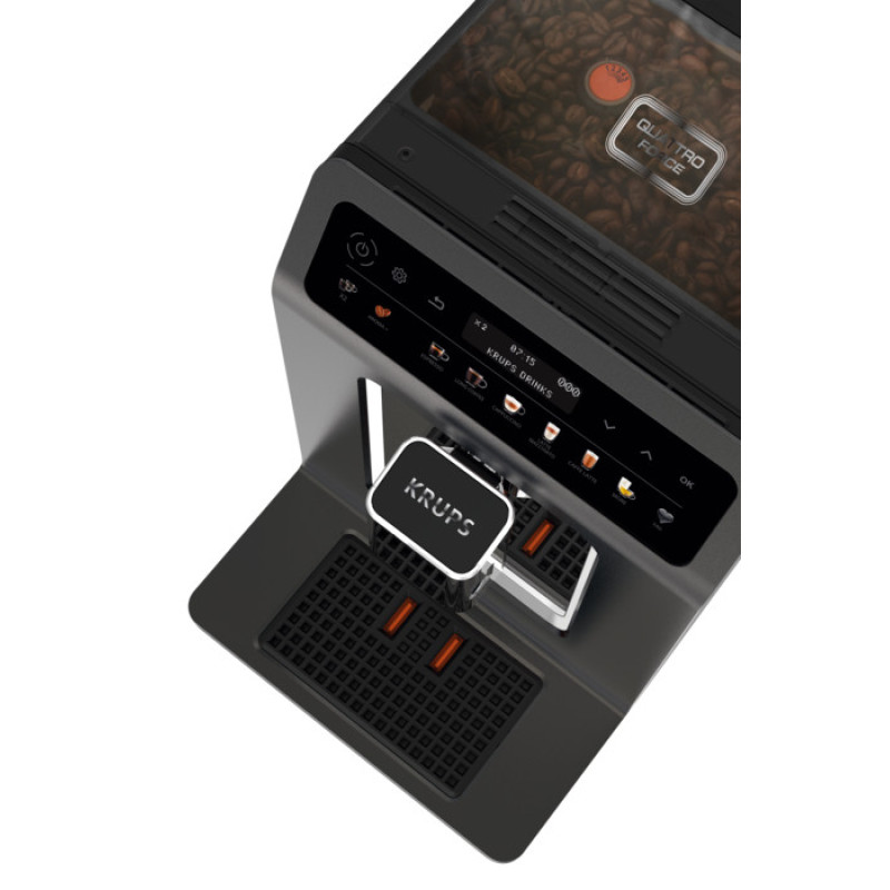 Krups Coffee machine Evidence One, 2.3L, auto capuchino maker, ОLED диспл, auto recipe-17, my recipe, graphite (EA895N10)