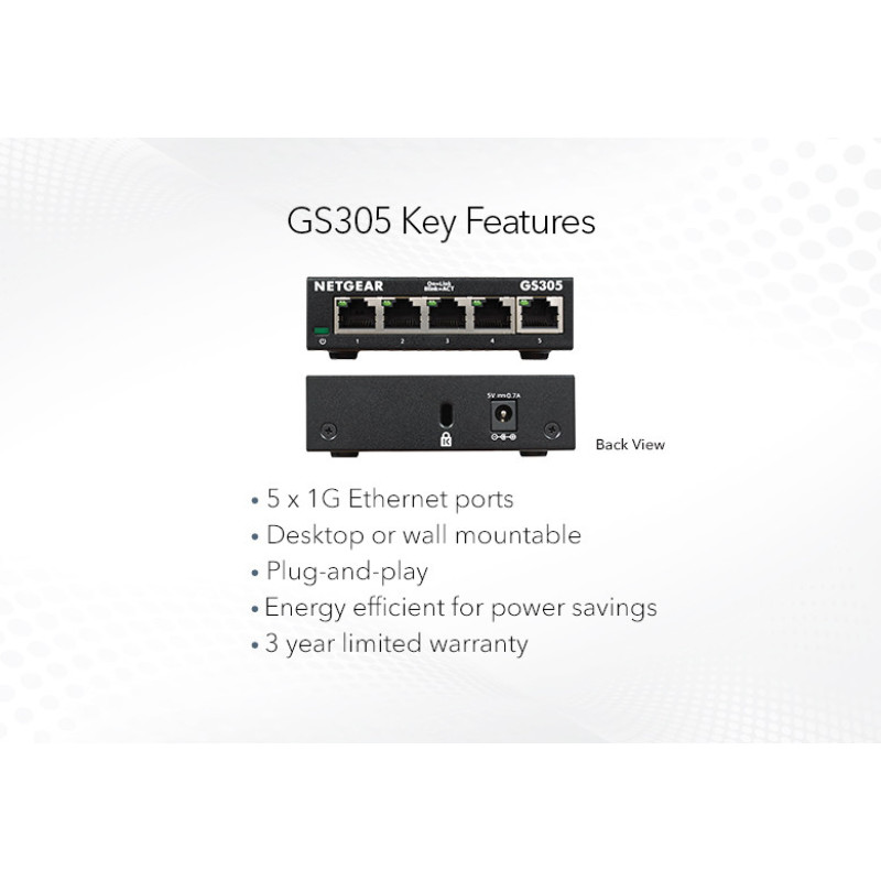 NETGEAR Коммутатор GS305 5xGE, неуправляемый (GS305-300PES)