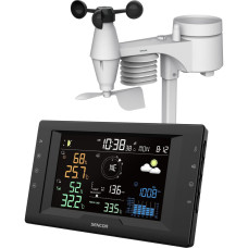 Sencor Метеостанція, внутр/зовн вимірювання, від мережі/CR2032x1+AAx3, темп-ра, вологість, час, прогноз погоди, атмосферний тиск, шв. вітру, чорний (SWS9400)