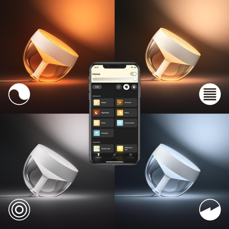 Philips Hue Smart table lamp Iris, 2000K-6500K, RGB, ZigBee, Bluetooth, dimming, white (929002376101)