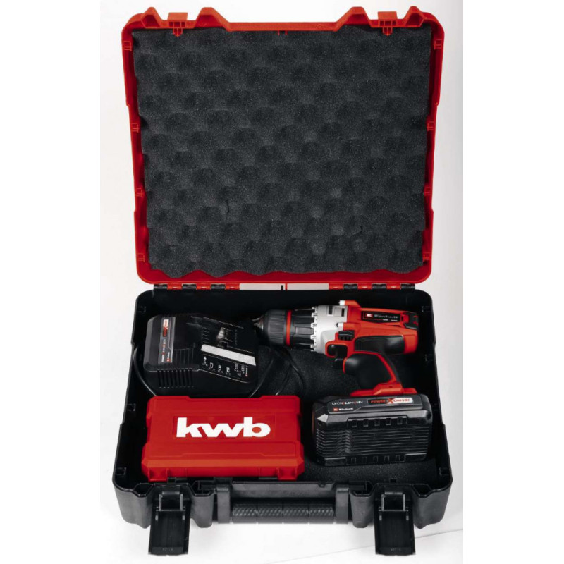 Einhell Шуруповерт-дрель TE-CD 18/2 Li +39, 1x2,5 Ah, PXC, 18В, 2.5 Ач, 44 Нм, набор бит и сверел, кейс, 1.1 кг (4514219)