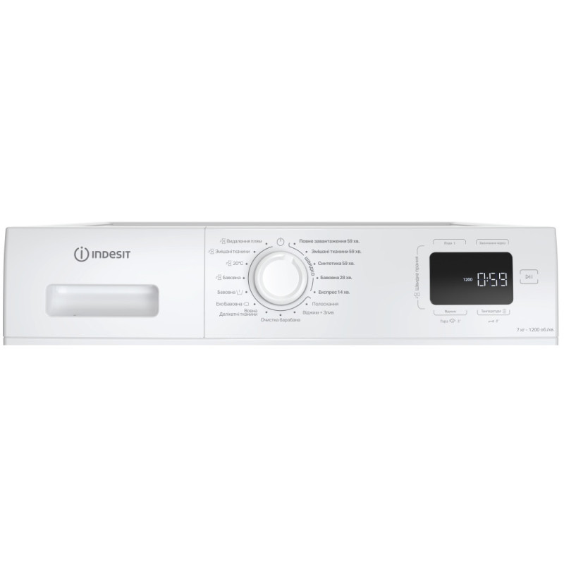 Indesit Пральна машина фронтальна, 7кг, 1200, A+++, 49.6см, дисплей, пара, інвертор, люк чорний, білий (IM712BMYTIMEUA)