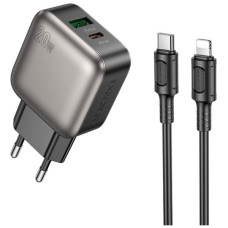 Зарядное устройство BOROFONE BAS54A Absolute 1xUSB-C PD20W + 1xUSB QC3.0 + cable USB-C to Lightning Black (6941991116216)