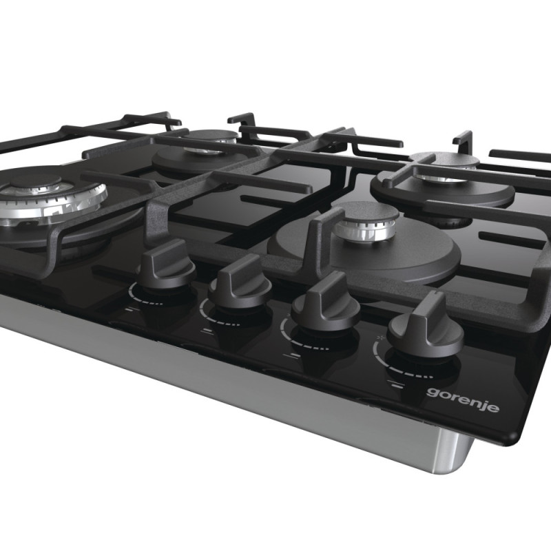Gorenje Варильна поверхня газова на склі, 60см, чавун, чорний (GTW641EB)