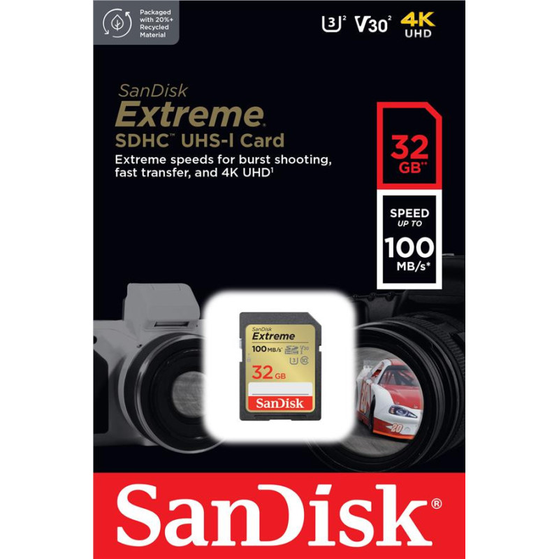 SanDisk SD 32GB C10 UHS-I U3 R100/W60MB/s Extreme V30 (SDSDXVT-032G-GNCIN)