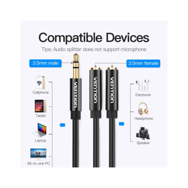 Кабель мультимедийный 3.5mm M to 2x3.5mm F 0.3m Vention (BBSBY)