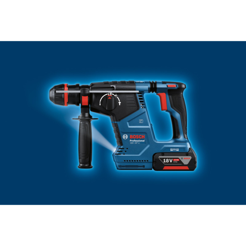 Bosch Cordless Rotary Hammer GBH 187-LI One Chuck, 2*18 V 5 Ah, 2.4 J, 980 rpm, 2.9 kg (0.611.923.121)