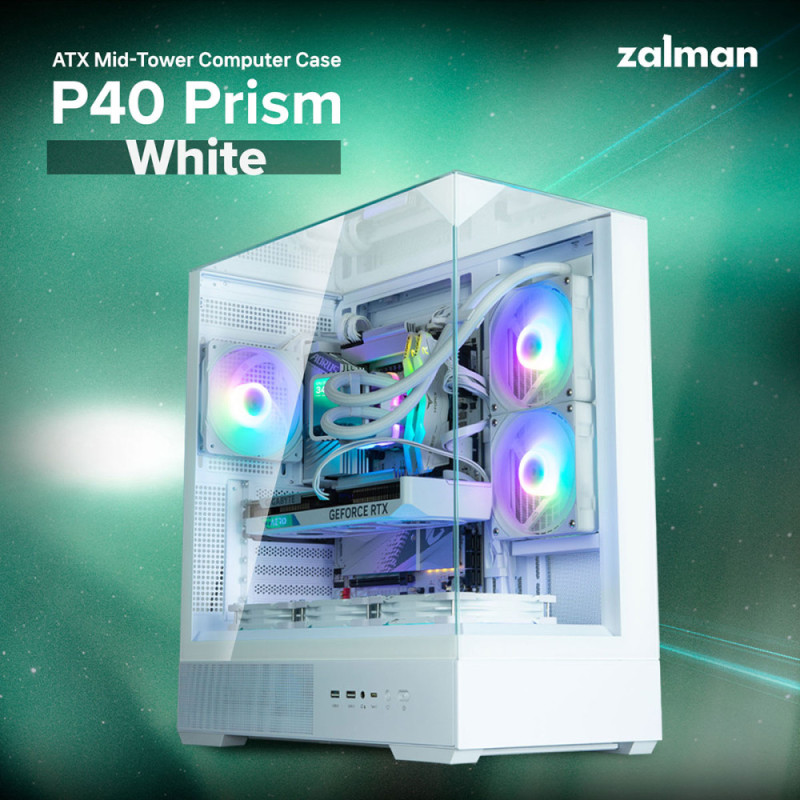 Zalman PC case P40 Prism without PSU, 2xUSB3.0, 1xUSBType-C, 1x120mm ARGB, VGA 420мм, LCS ready, TG 3x Panels, ATX, white (P40PRISMWHITE)