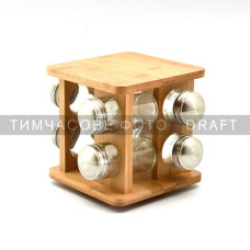 ARDESTO Набір ємностей для спецій на підставці Midori, 9 предметів, 80мл, 19x19x15.5см, бамбук, нержавіюча сталь, скло, пластик (AR1408B)