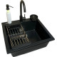 Adamant Набор кухонный Univer, искуственный камень, квадрат, без крыла, 560х500х200мм, чаша - 1, врезная, черный + смеситель + дозатор + ополаскиватель стаканов + коландер (4824296106603)