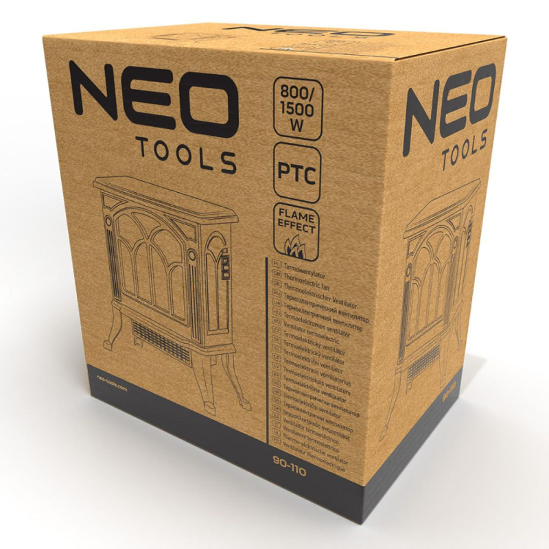 Neo Tools Камін електричний, декоративний, 30м кв., 1500Вт, керамічний нагрів. елемент (PTC), чорний (90-110)