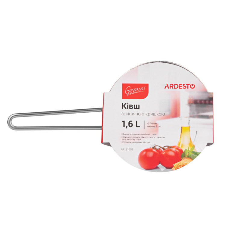 ARDESTO Stew Gemini[Saucepan Gemini Bari, glass lid, 1.6 l, stainless steel] (AR1916SS)