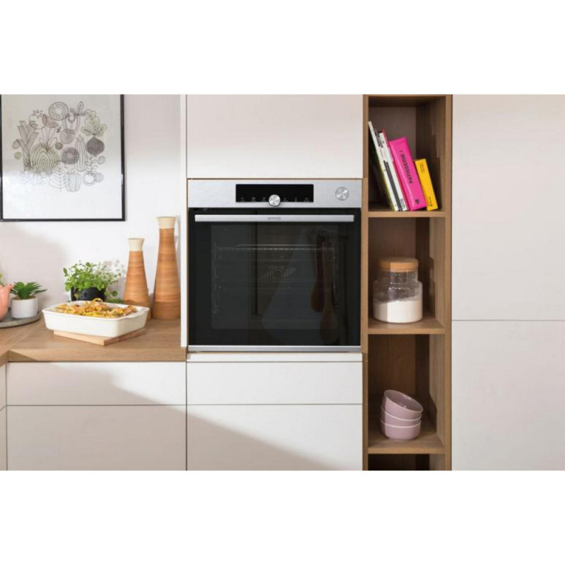 Gorenje Духова шафа електрична, 77л, A+, TouchFree, пара, дисплей, Wi-Fi керування, піроліз, готув. на різн рівнях, нерж (BPSA6747A08XWI)