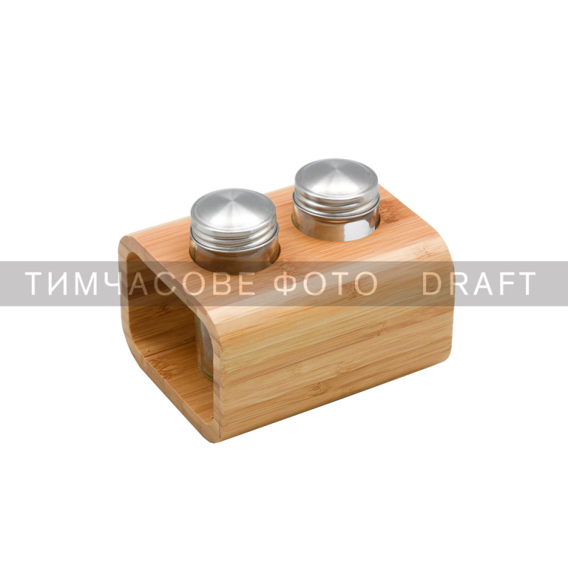 ARDESTO Набір для солі та перцю Midori, 3 предмети, 80мл, 13.5х11х11см, бамбук, нержавіюча сталь, скло, пластик (AR0933)