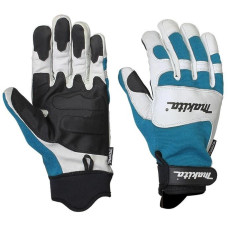 Makita Рукавички робочі Makita, шкіра, замша, фіксація зап'ястя, р.8, біло-синій (988000808)